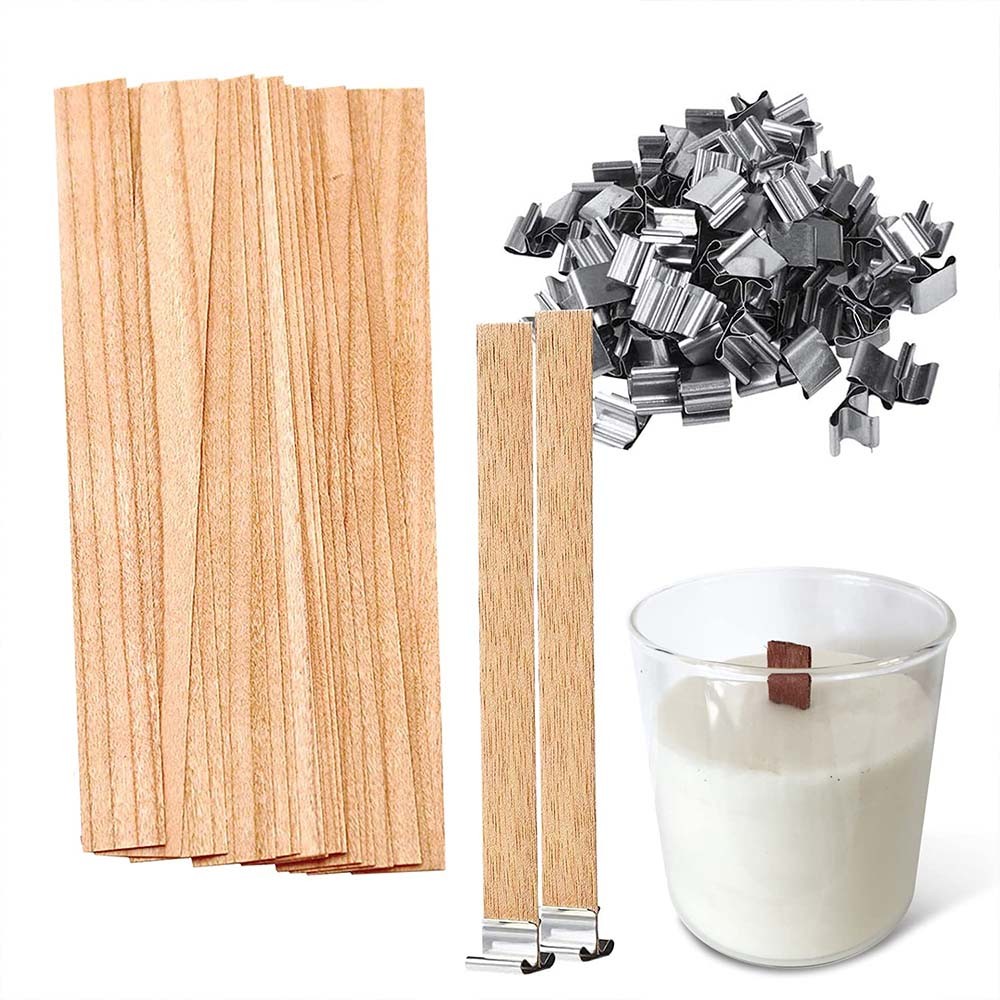 

10pieces Wooden Wicks with Sustainer Tab Natural Wooden Candle Wick Cores for DIY Candle Making Crafts Handmade Soy Parffin Wax