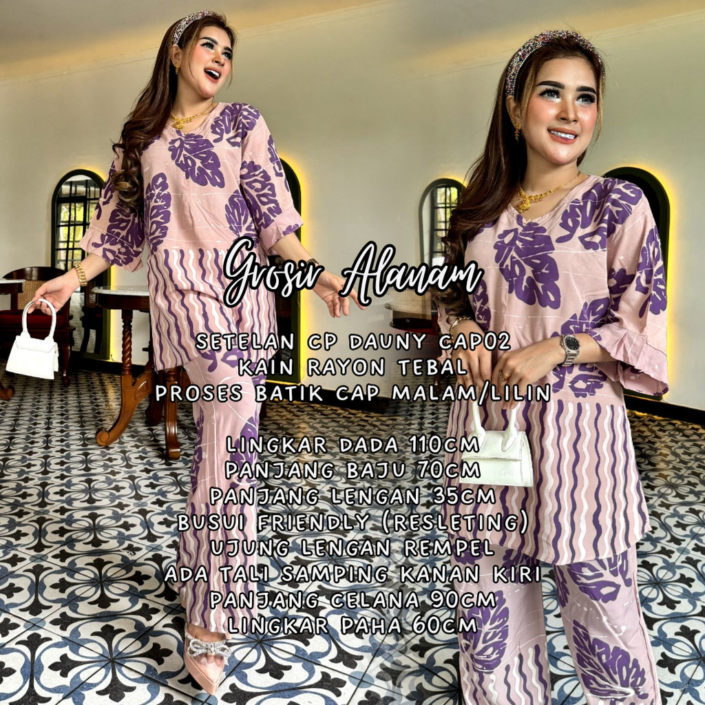 BAJU SETELAN CAP CP DAUNY - CP MENTARI - CP WINDY - Setelan Atasan dan Celana Panjang Batik Cap Mala