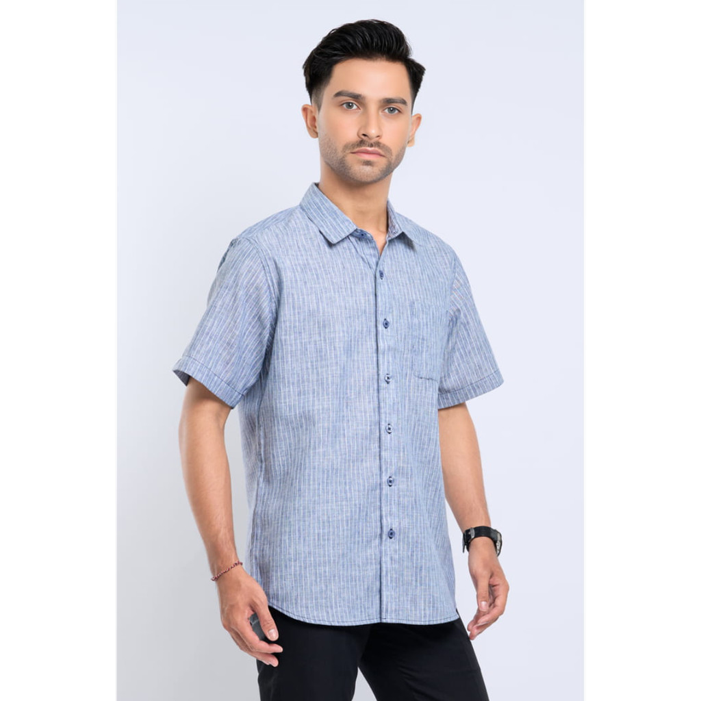 Hassenda Kemeja Pria Stripe Pendek Edison Baby Blue