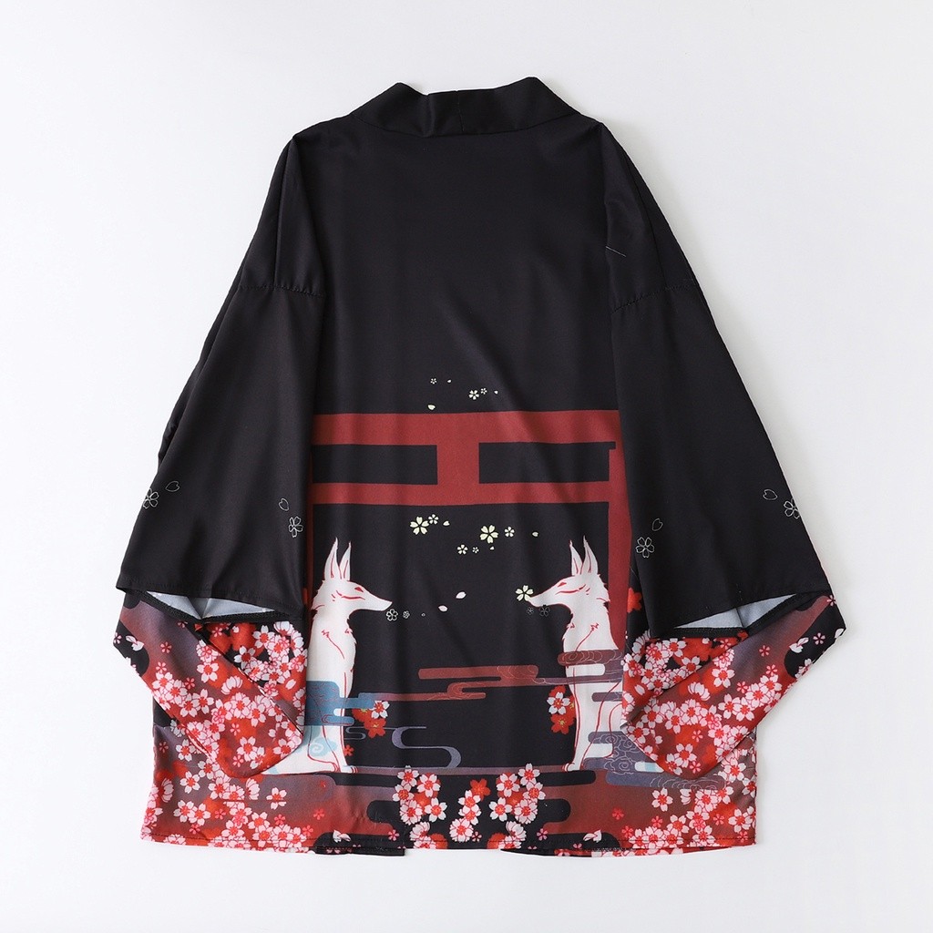2022 Fashion Street Cardigan Kimono Wanita Jepang Harajuku Kimono Longgar Pria Hitam Pakaian Impor