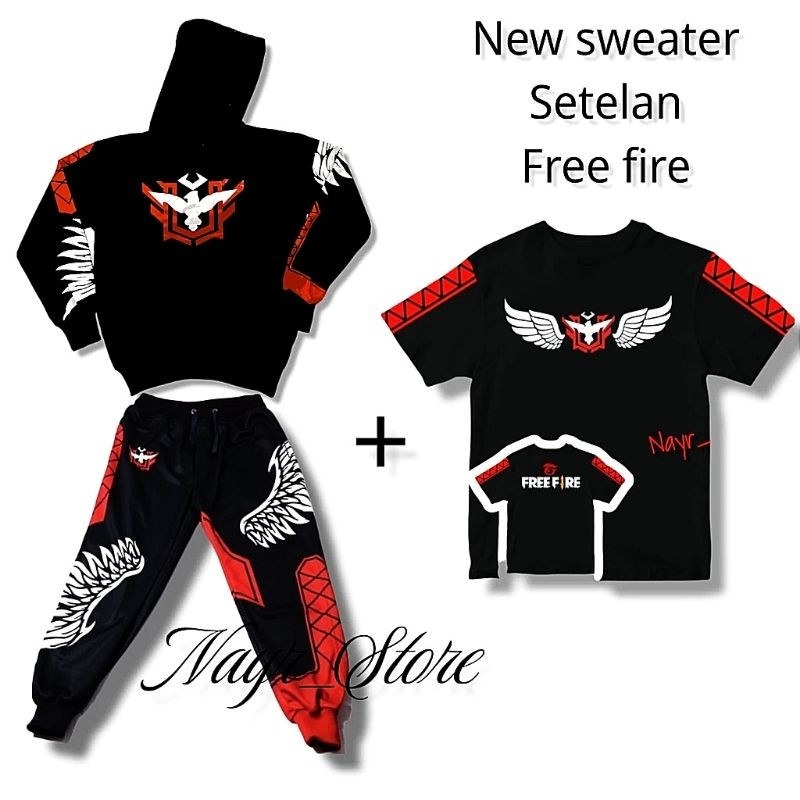 EF56T Setelan Sweater Hoodie Freefireee Anak Dan Celana Angel Gaming FF BNL Heroic Baju Enjel Anak L