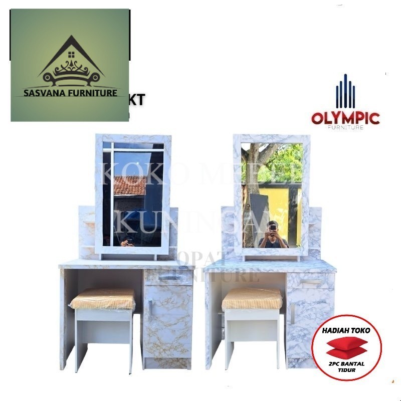 (FREE BANTAL TIDUR) Meja Rias Olympic Meja Rias Motif Marmer Minimalis Meja Rias  Kuningan SASVANA F