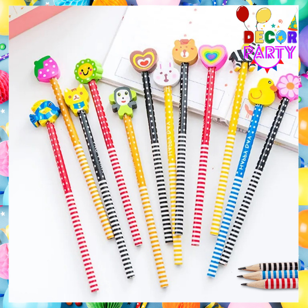 

DP Pensil Karakter Kartun Lucu Motif Unik Garis Polkadot Pensil Karakter Penghapus Pensil Lucu Ada Penghapus 3D Pensil Fancy Unik Pensil Warna-Warni Untuk Souvenir Alat Tulis Sekolah TK SD Cartoon Pencil With Eraser