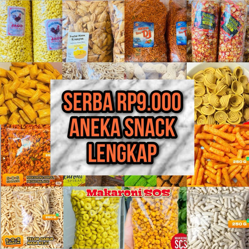 

__ “Serbu Serba 9Ribu” 250 Gram Snack Camilan Terlengkap Pedas Manis Gurih Snack Makaroni Sos Food Snack