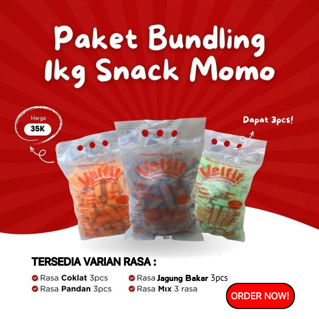 

VELFIT SNACK MOMO 1kg 3 karung dengan 3 rasa