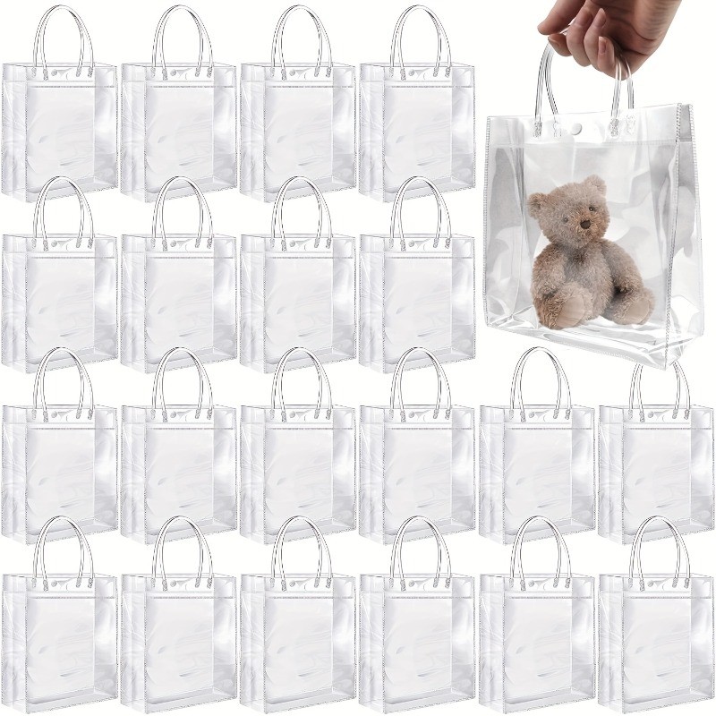 

5/10/20PCS Transparent Plastic Gift Bag with Handle Reusable PVC Gift Packaging Wedding Birthday Party Handbag Portable