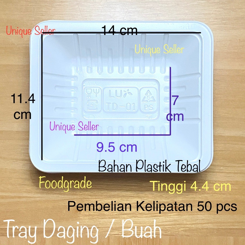 [Isi50] Tray Buah & Daging Plastik Putih LUX 14x11x4 cm / Tray Buah Plastik LUX / Alas Plastik Buah 