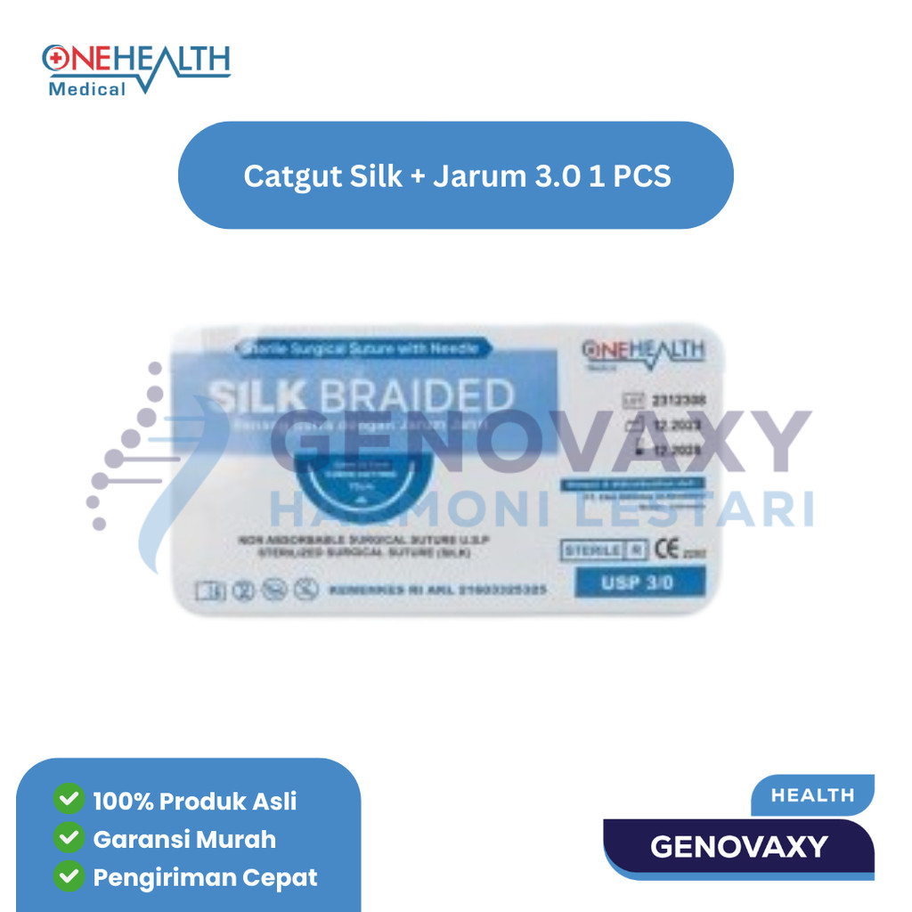 Onehealth Benang jahit catgut silk + jarum 3.0