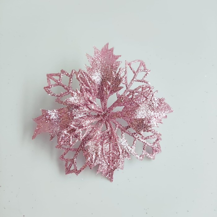 

Bunga Natal Kombinasi Gliter 12 cm Dekorasi Parcel Natal Hiasan Pohon - Pink Muda, 11 cm