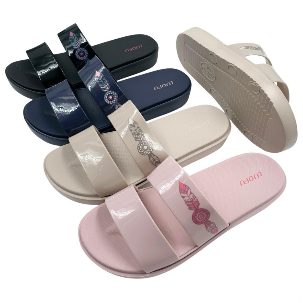 Luofu Sandal Selop Luofu Ban 2 Bulu 1 Karet Wanita Import E7199C-BRE102 (AE5)