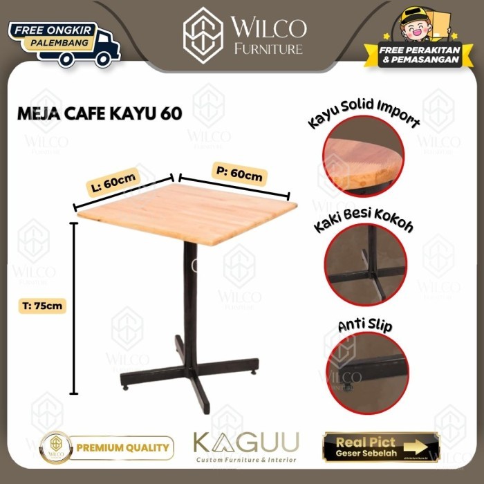 Meja Cafe Kayu CMF 60cm | Meja Makan Kayu Kaki Besi | Meja Serbaguna CMF