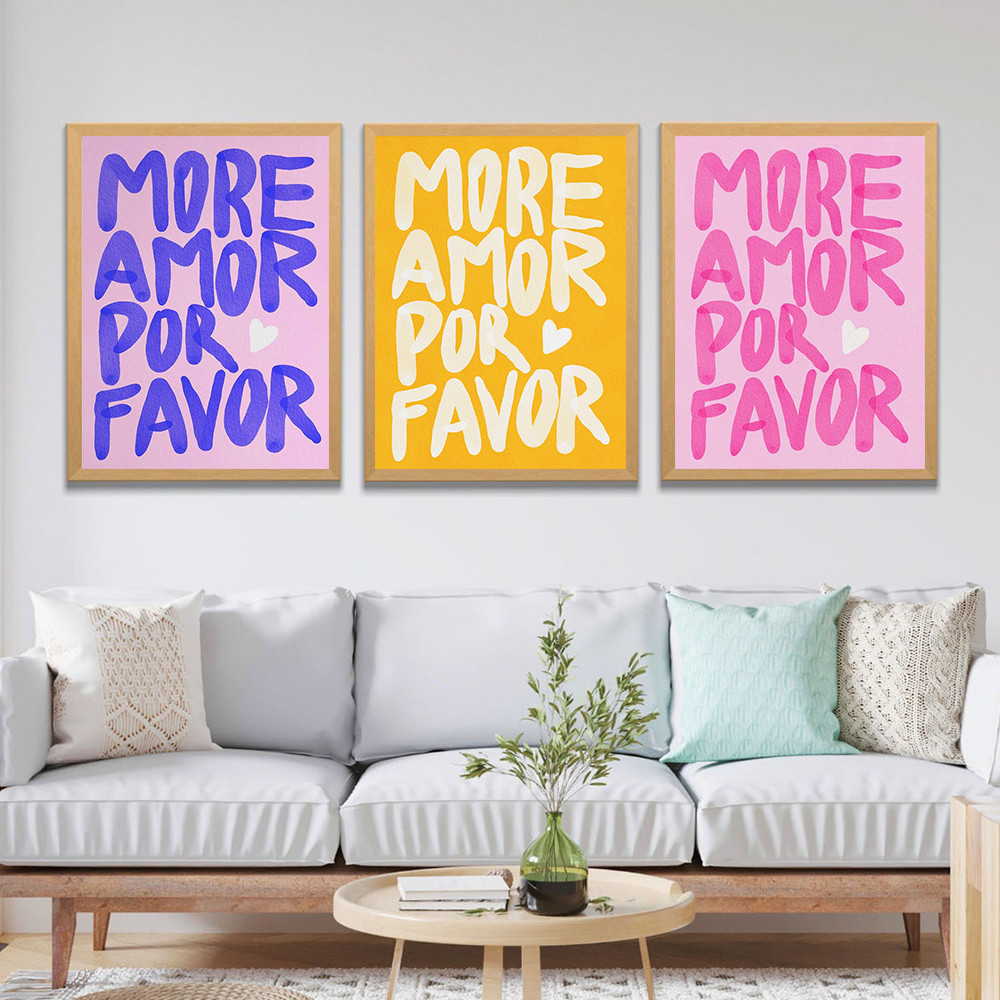 

Maximalist More Amor Por Favor Eclectic Colorful Love Quote Wall Art Canvas Painting Posters Pink Prints Living Room Decoration