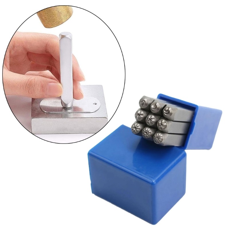 

9Pcs Metal Stamping Tool Set 1/8'' (3mm), Steel Sun and Star Set Leather Stamp for Jewelry Making DIY Craft Drop Ship