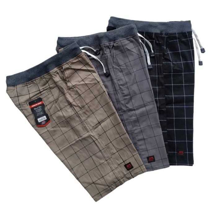 Celana Pendek Pria Jumbo Tartan pinggang karet motif kotak Big Size
