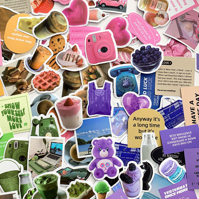 

40pcs Stiker Aesthetic / Sticker Lucu /Stikers Helm/ Diy Scrapbook Buku Harian / Laptop Motif Kartun For Student Back To School Office Stationery