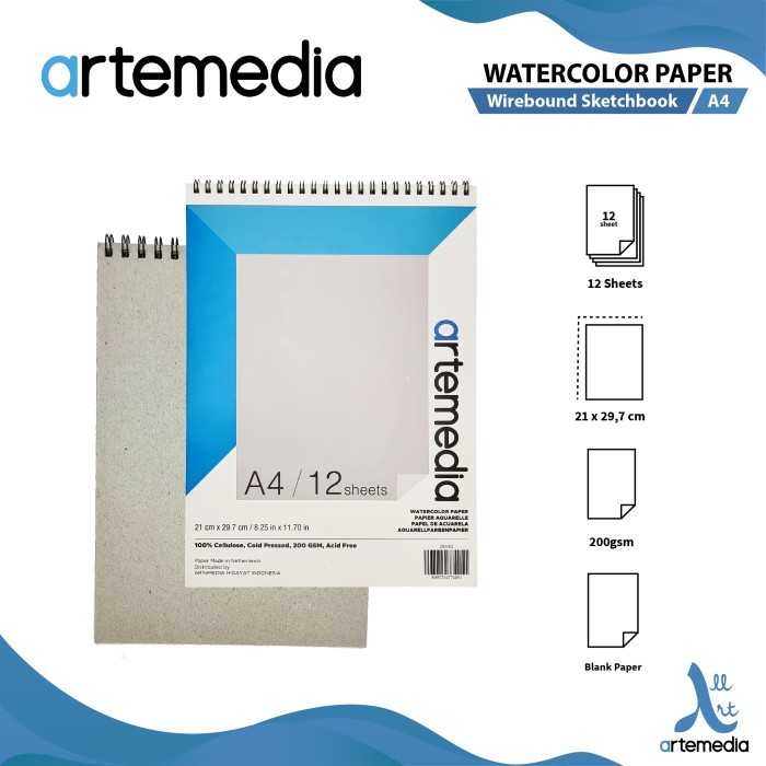 

best -Kertas Cat Air Artemedia Watercolor Book A4 Wire Bound Sketchbook