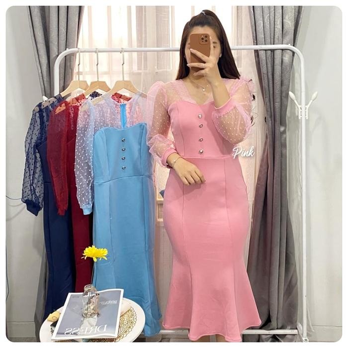 NEW -GLIVEO (COD) - DRESS DUYUNG LENGAN MIKA TRANSPARAN PREMIUM SCUBA / DRESS LENGAN PANJANG / GAUN 