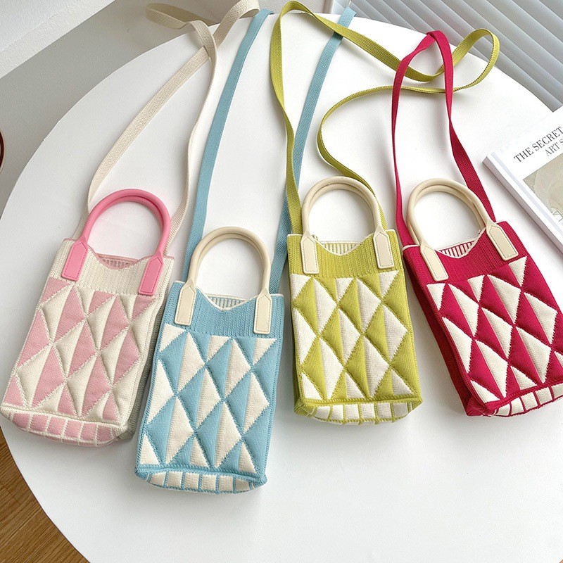 TAS HP WANITA RAJUT KNITTED POUCH PREMIUM TAS HP TALI SELEMPANG BANGKOK KOREA