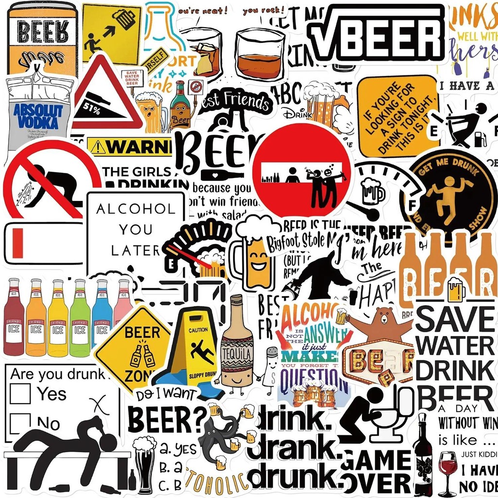 

50PCS Funny Alcoholism Vodka Beer Wine Drunk Meme Stickers Waterproof Fridge Phone Diary Car Motorcycle Decoration Sticker