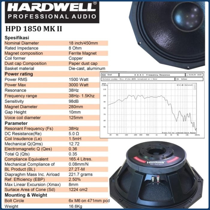 Speaker Komponen Hardwell HPD 1850 - HPD1850 Component Speakers 18 inch 1500 Watt Original