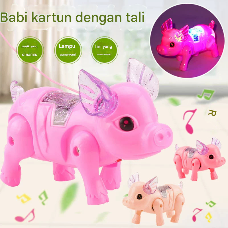 Selebriti internet mainan babi berjalan listrik musik bercahaya kartun anak-anak mainan babi listrik