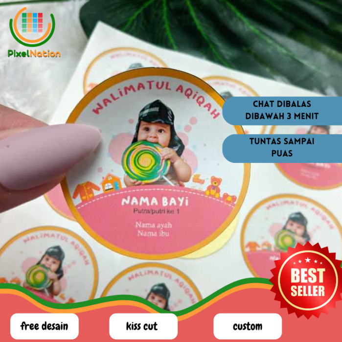 

PiNat 2-4 Stiker Bulat Label Tasyakuran Aqiqah Sticker Nama Anak Bayi Ucapan Kelahiran Akikah