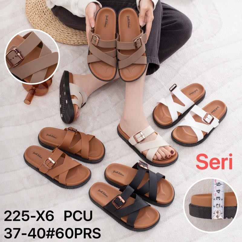 Sandal Flat Wanita Tali 3 Silang Gesper Jelly Karet Premium Sendal Rumah Wanita Polos Balance Import