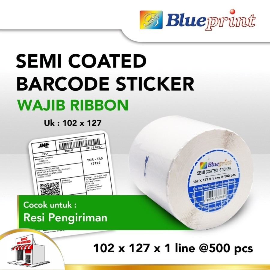 

Sticker label Barcode BLUEPRINT 102x127x1 Line Semi Coated Label Resi JNE