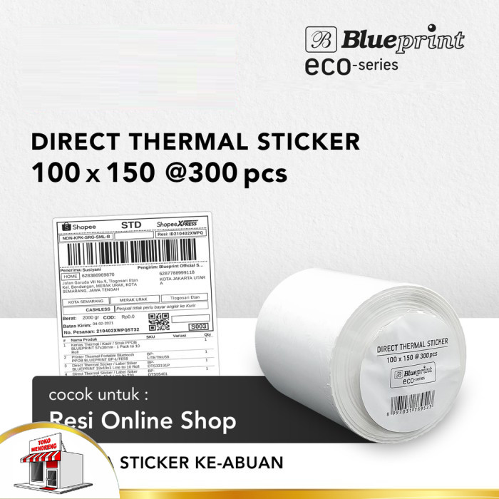 

Blueprint Eco 100x150 isi 300 Direct Thermal Sticker Label A6 100 x 150 Stiker Olshop Resi Barcode