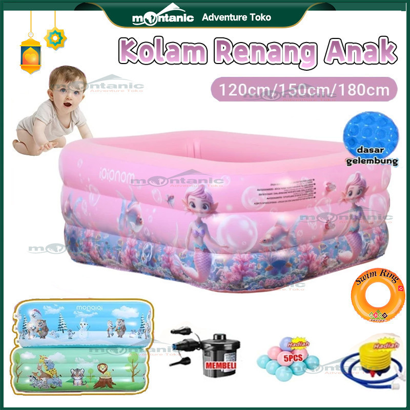 【Kolam Renang+Pompa/Pompa Listrik】Kolam Renang Anak dan Bayi jumbo Tiup Karet Besar Family Inflatabl