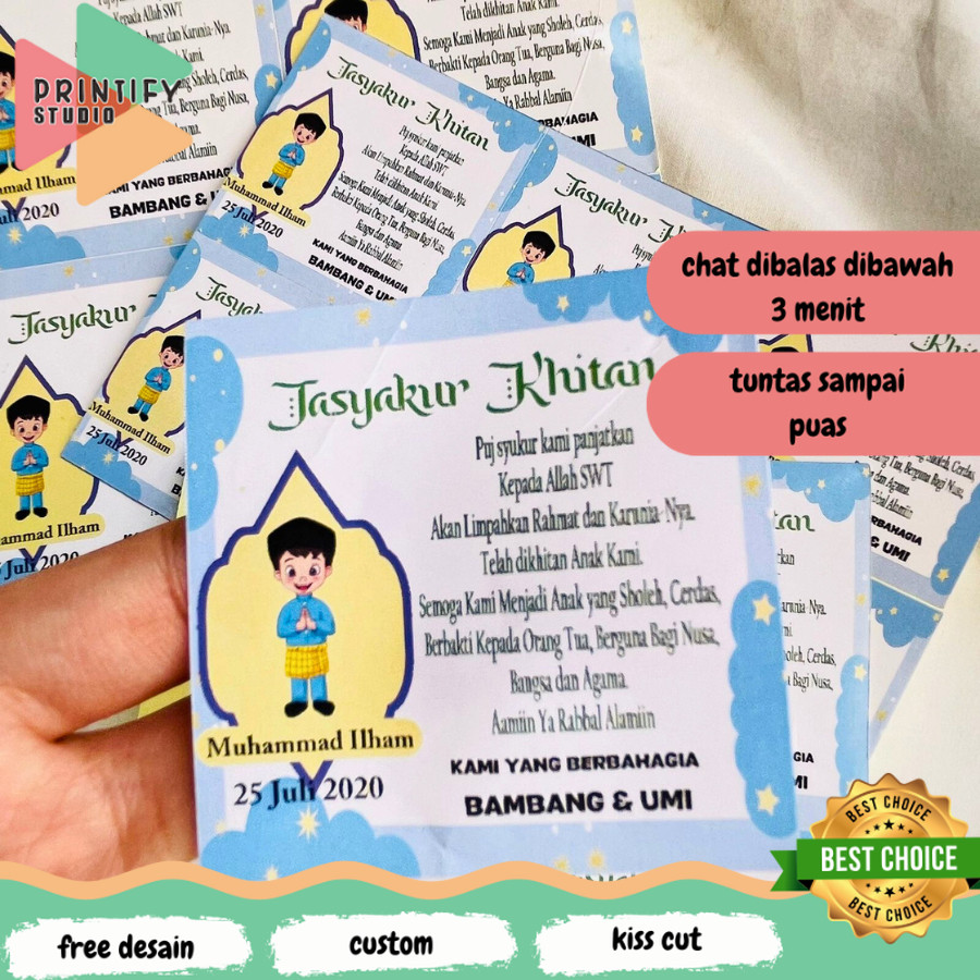

Printify 2-6 Stiker Khitan / Tasyakuran Walimatul Khitan Bulat Custom Unik bentuk kotak