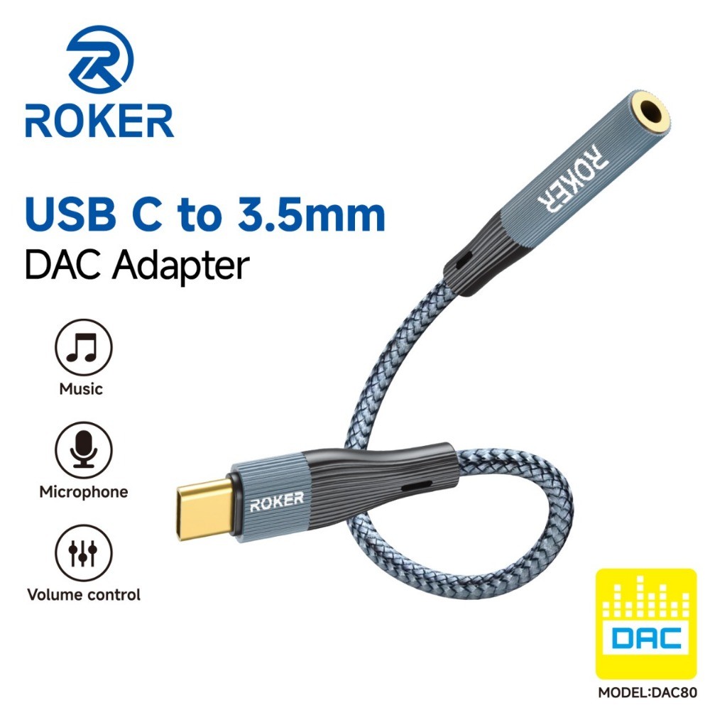 Splitter Adapter Roker DAC80 JACK To TYPE C Android IPAD iP 15 Stereo