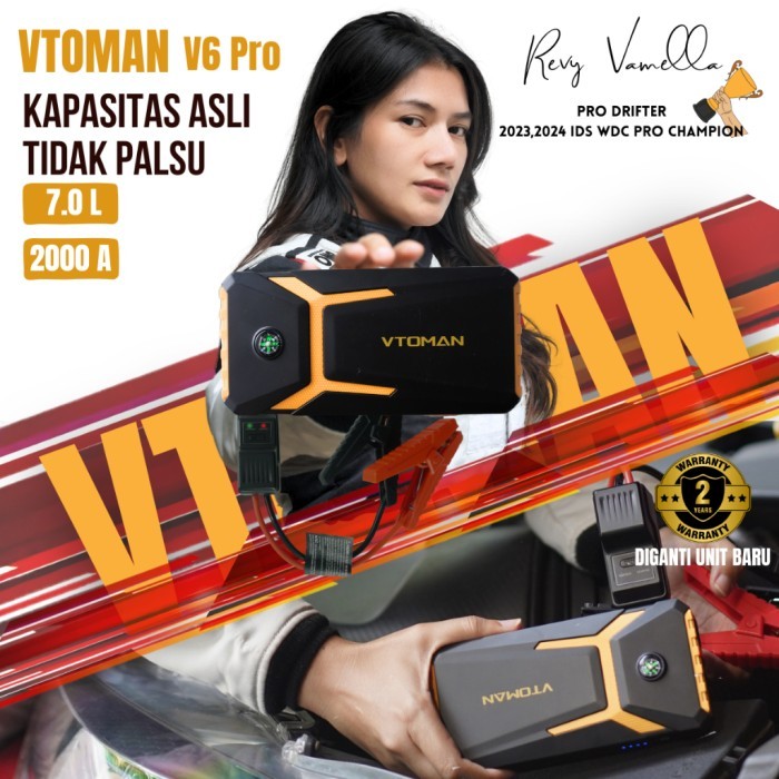 Vtoman V6 Pro Jump Starter Aki Mobil Motor Power Bank 10000Mah Jumper