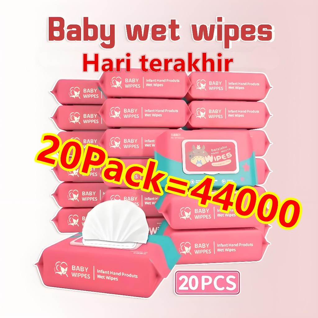 20Pack Tisu Basah Bayi Isi 80 - Tanpa Alkohol & Pewangi, Aman untuk Kulit Sensitif, Ultra Lembut, Ha