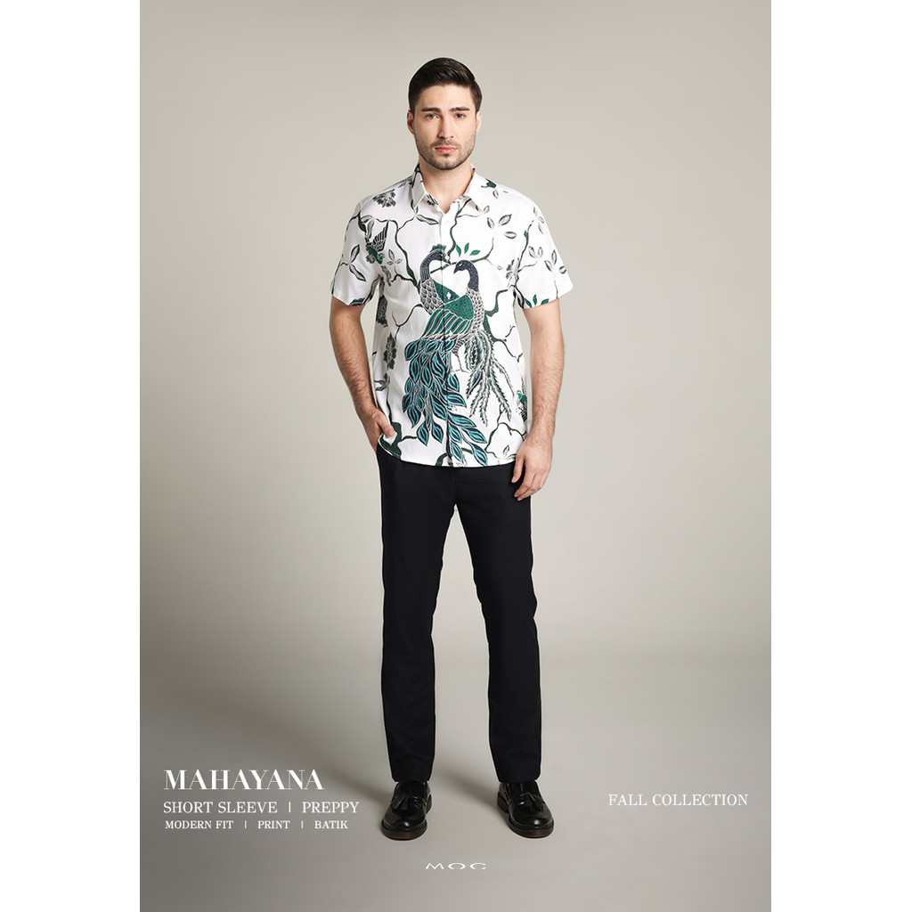 MOC - Kemeja Batik Pria Lengan Pendek Mahayana - White
