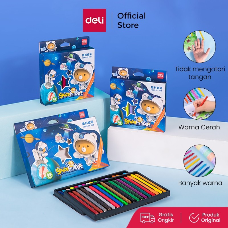 

Deli Plastic Crayon / Krayon Plastik 12/24/36 Tidak mengotori tangan ergonomis tidak beracun HE901