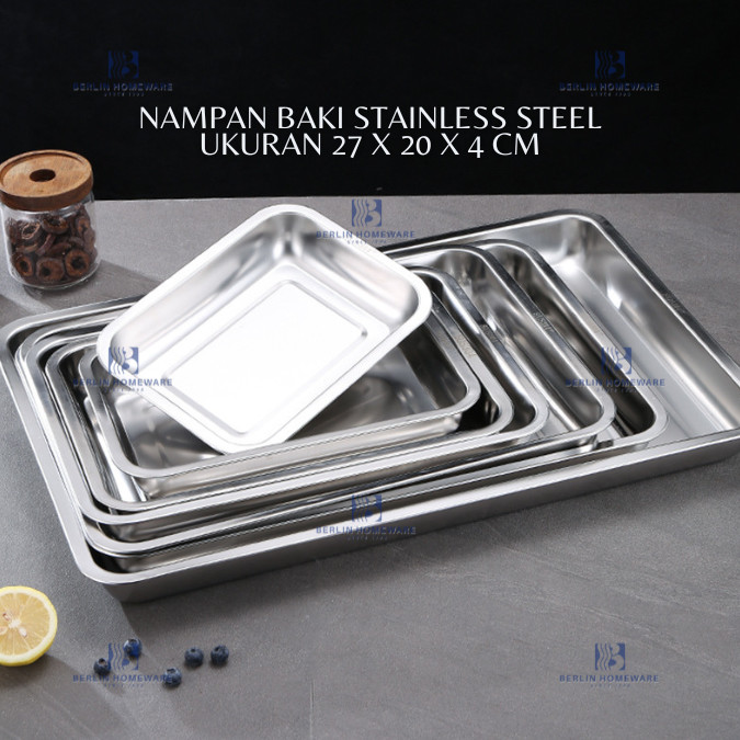 Baki Nampan 27cm X 20cm Nampan Persegi Baking Tray Stainless Steel Loyang Stainless Steel Waskom Sta