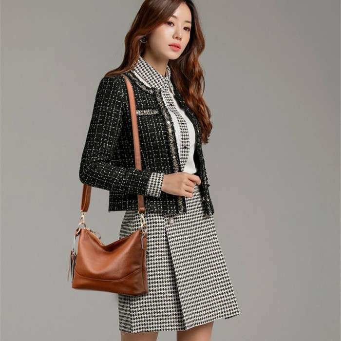 "NRYL" - DISKON tas kulit wanita asli kulit - tas selempang kulit wanita 2 strap kulit - coklat tera