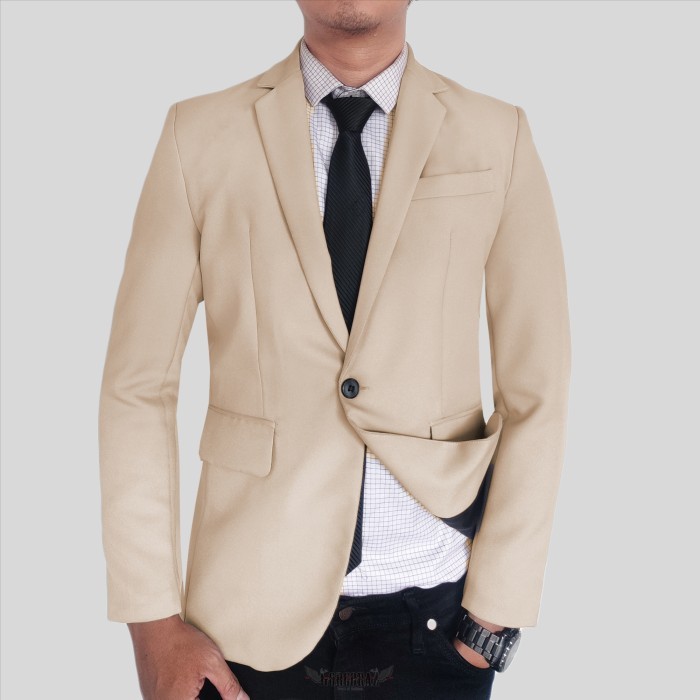 TERBARU - blazer pria cream jas full cream khaki polos slimfit original - S
