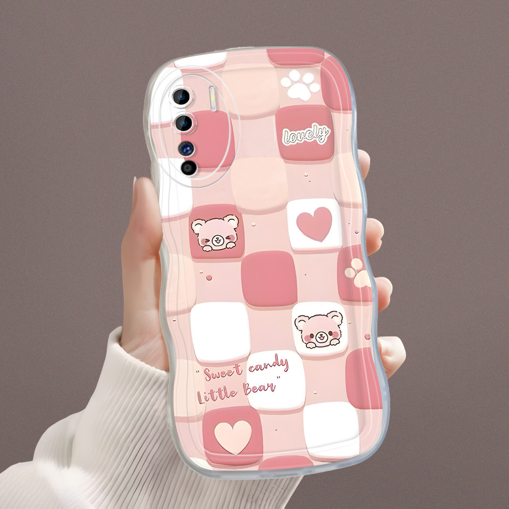 OPPO Reno 3 A91 Untuk Casing Hp Kesing Soft Phone Case Bergelombang Pink Lattice 4757 Softcase Cassi