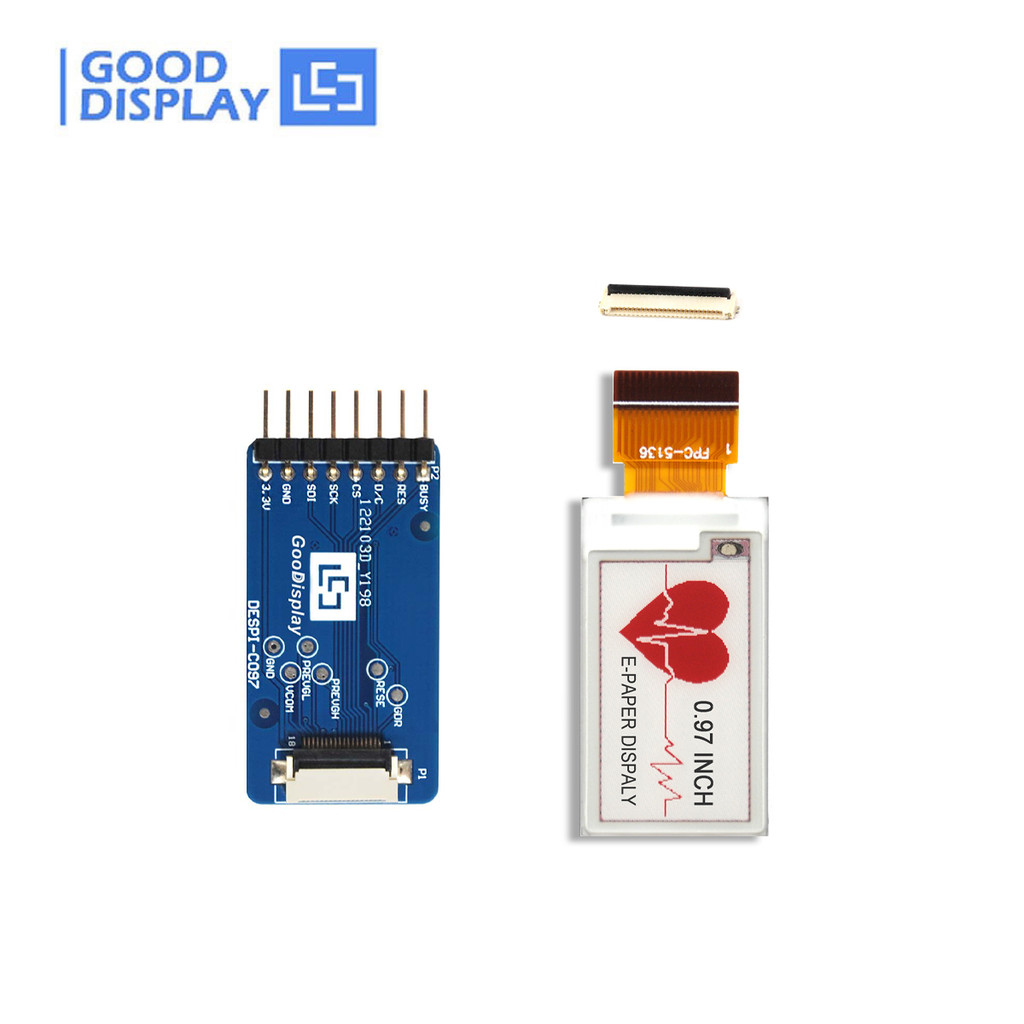 

Mini E-paper Display 0.97 inch Partial Update Red E Paper Screen 18 PIN, GDEM0097Z61 with adapter board