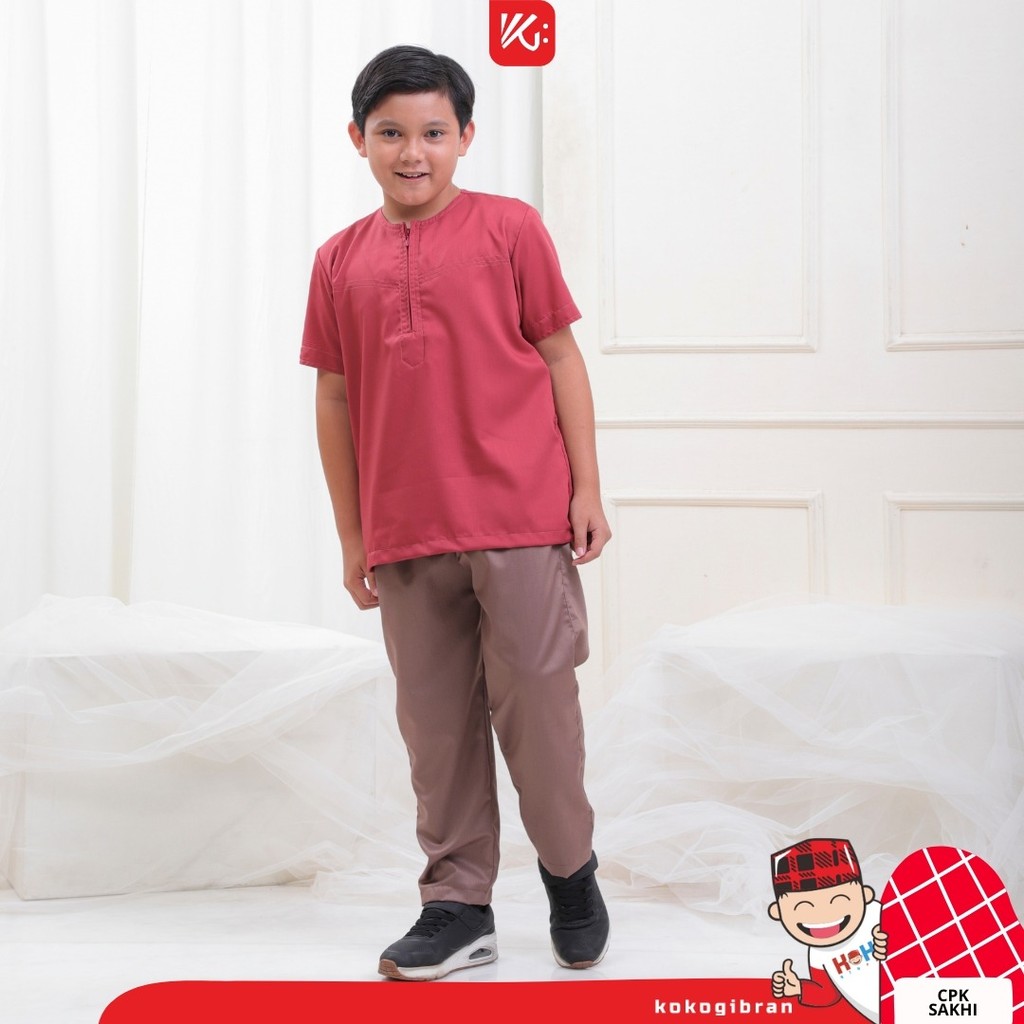 KokoGibran - Set Koko Celana Anak Lengan Pendek Untuk Usia 2-9 Tahun Teracotta (SAKHI)