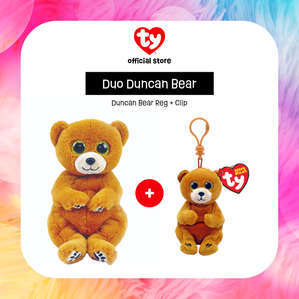 TY Duo Duncan Bear  - Paket Boneka dan Gantungan Kunci Karakter Beruang - Gift Set Giftset Hadiah Ka