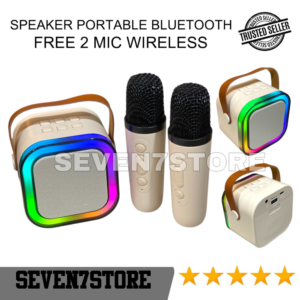 Speaker Bluetooth 2 Mic LED Colorful Karaoke Set Wireless Karaoke Speaker 2 Mic LED