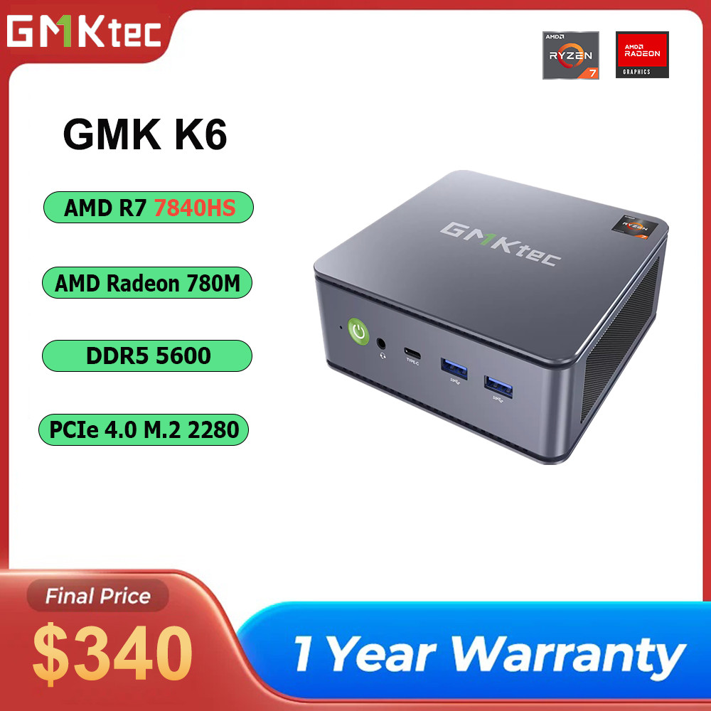 GMKtec K6 AMD R7 7840HS Gaming Mini PC 8-core 16-thread 16/32GB DDR5 512GB/1TB SSD Computer Gaming P