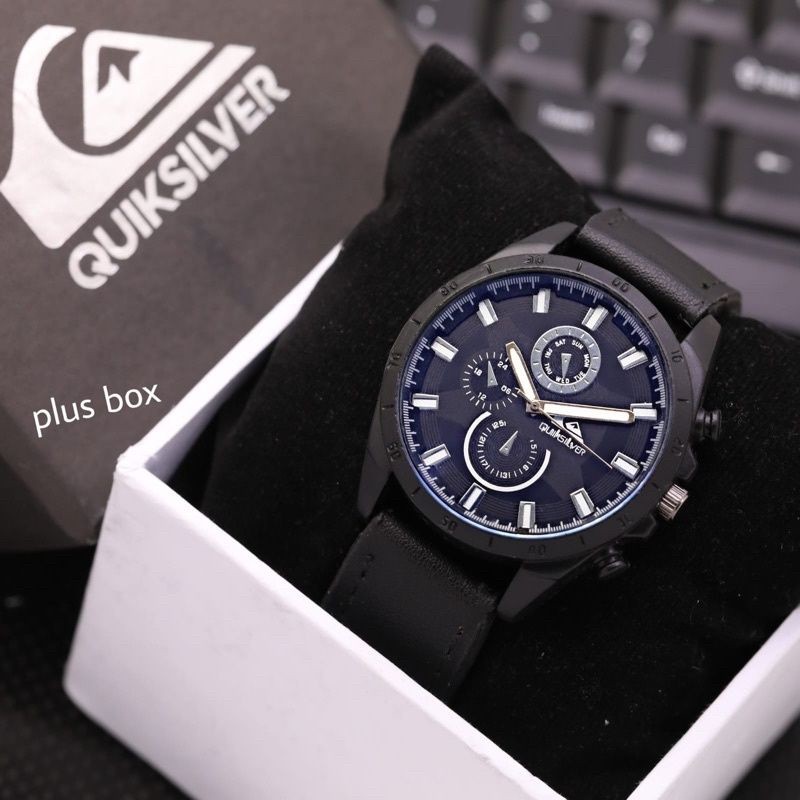 Jam Tangan Pria Quiksilver Murah Analog Tali Kulit Terbaru free boxx