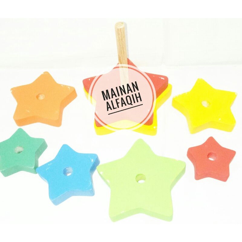 Mainan kreatifitas anak / APE TK PAUD Mainan Edukasi Kayu Balok Susun Bintang Warna Warni bagus