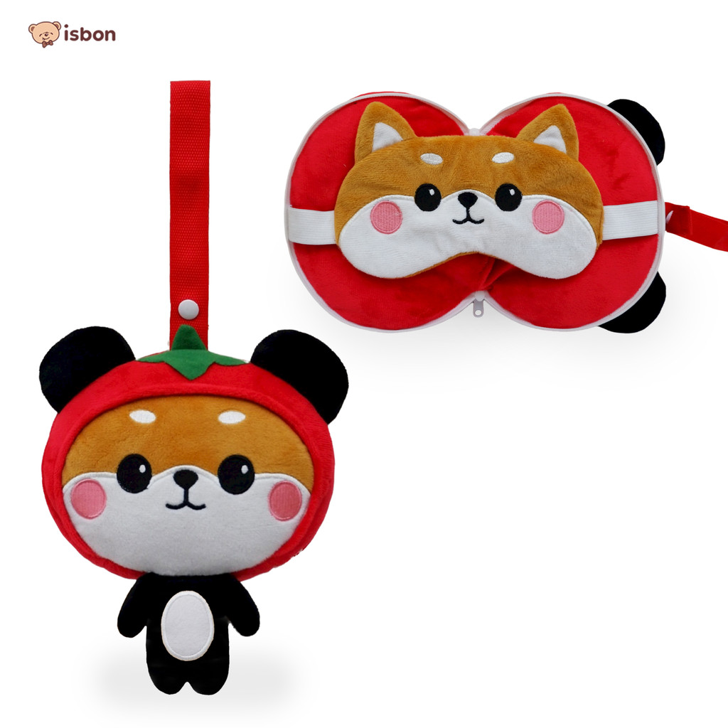 Penutup Mata 2 in 1 ANJING SHIBA BERRY PANDA MOCHI  Warna Merah dan Brown Cocok Untuk Traveling By I