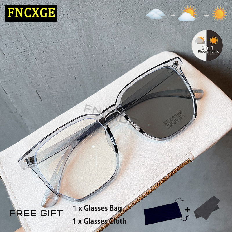 FCNXGE Wanita Retro Kacamata baca Plus +1.00 s/d +4.00 Fotocromic Lensa Pria Fashion Anti Radiasi Ko
