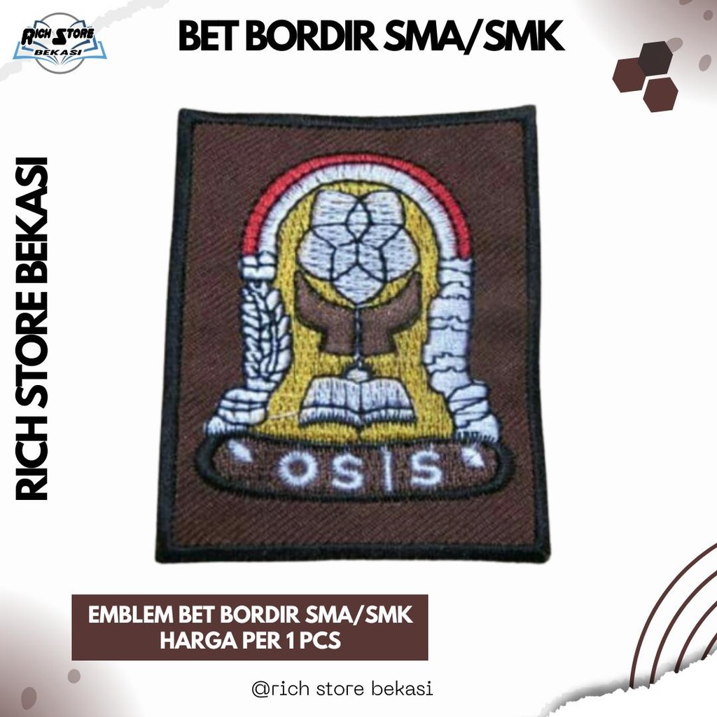 BET BORDIR LOGO SMA/SMK WARNA COKLAT BET SAKU SERAGAM SEKOLAH (HARGA 1 PCS)